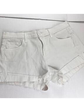 MOTHER The Rascal Slit Flip Short, Glass Slipper White Denim Size 29 Raw Hem USA